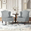 Accent Chair, High Back Upholstered Armchair with High Resilience Sponge & Wood Legs, Mid-Century Modern Comfy Single Sofa Reading Chairs for Living Room, Bedroom (Stripe Grey, Set of 2) by CozyNest Decor