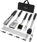 HAUSHOF Large Grilling Accessories, BBQ Grill Set, Heavy Duty Stainless Steel Barbecue Utensils with 16-1/2" Spatula, Brush, Fork, Tongs, Skewers, Thermometer, Bag, Ideal Gift, 15PCS by GreenHaven Gardens