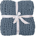 Bigacogo Chunky Knit Throw Blanket for Couch, 40x40 inches, 100% Hand Knitted with Thick Jumbo Chenille Yarn, Cozy Soft Large Rope Knot Cable Crochet Blankets for Sofa Bed Living Room, Cold Sea Blue by CozyNest Decor