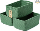 Small Storage Baskets for Organizing | Closet Organizer Bins | Shelf Toy Basket | Woven Rope Baskets | Cube Decorative Box | Shallow Basket | 13x8.5x5.1” | 3 Packs Green by TinyTreasures Baby Boutique