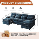 113" Oversized Cloud Couch, U Shape Sectional 4 Seat Sofa with Double Chaises, 2 Layer Cusions, Deep Seat Comfy Sofa, Upholstery Chenille Fabric for Living Room, Blue by CozyNest Decor
