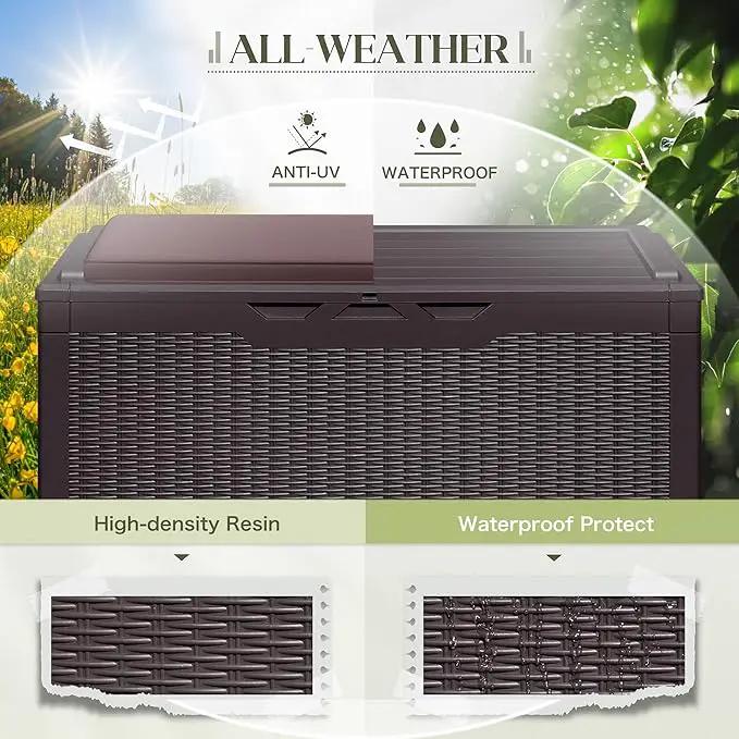 Greesum 100 Gallon Resin Deck Box Large Outdoor Storage with Cushions for Patio Furniture, Garden Tools, Pool Supplies, Weatherproof and UV Resistant, Lockable, Dark Brown, photo 6 of 7