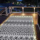 Outdoor Rug Mat with Led Strip Lights for Patio, 8x10ft Waterproof Reversible Plastic Straw Rugs, Camping Carpet Area Mats for RV, Porch, Deck, Backyard, Balcony, Camper, Black & White by CozyNest Decor