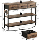 Lulive Entryway Table with Power Outlets, Console Table with 3 Fabric Drawers, Sofa Table for Living Room, Hallway, Couch, Foyer, Height Adjustable (Rustic Brown, 43") by CozyNest Decor