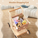 Asweets 2 in 1 Wooden Baby Walker Push and Pull Doll Stroller, Shopping Cart Learning Walker for Boys and Girls, Sit Stand Learning Toddler Toy (Brown) by TinyTreasures Baby Boutique