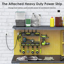 CCCEI Modular Power Tool Organizer Wall Mount Charging Station, Green 6 Drills Holder with 8 Plug Power Strip 6FT, Garage Drill Battery Heavy Duty Metal Shelf, Utility Rack with Hooks, Side Storage. by GreenHaven Gardens