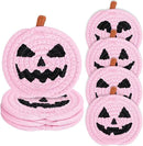 Whaline Halloween Pumpkin Cotton Coasters Pink Pumpkin Face Handmade Braided Drink Coasters Absorbent Cup Mats for Trick or Treat Party Home Table Decor, Set of 4 by CozyNest Decor