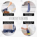 Country Kitchen Non Stick Silicone Utensil Set with Rounded Wood Handles for Cooking and Baking, 38 Piece Set, Navy by CozyNest Decor