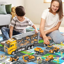 Toddler Boys Construction Truck Vehicle Toy Set with Play Mat and Die-Cast Toy Car, Transport Carrier Truck for Kids 3-5, Birthday Gifts Toys for 3-8 Year Old Boys by TinyTreasures Baby Boutique