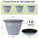 10 Inch Flower Pots Planters for Indoor Outdoor Plants, 3 Pack Plastic Large Plant Pots with Drainage Hole & Tray, Modern Decorative Garden Pot with Saucer, Plant Container for House by GreenHaven Gardens