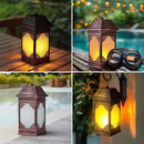 14" Solar Lanterns Outdoor Waterproof, Glass Flickering Flame Solar Lantern, Hanging Metal Lantern Decorative for Patio Front Porch Garden Backyard Tabletop Party Decoration by CozyNest Decor