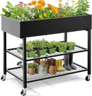 KING BIRD Raised Garden Bed with Legs & Double-Layer Storage Shelf, Galvanized Elevated Planter Box with Lockable Wheels for Backyard, Patio, Balcony, 400lb Capacity, Black, 48x24x38 in by GreenHaven Gardens