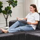 Hobestluk Rectangle Ottoman Memory Foam Footrest for Couch with Removable Cover Large Floor Seating for Adults Ottoman Coffee Table for Living Room, Bedroom or Office (Strip Grey, Footrest) by CozyNest Decor