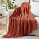 MIULEE Fall Rust Knitted Throw Blanket for Couch Boho Terracotta Textured Cozy Woven Blanket with Tassels for Sofa Chair Bed Living Room Acrylic Wave Pattern 60"x80" by CozyNest Decor