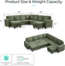 LINSY HOME Sectional Sleeper Sofa with Pull Out Couch Bed - Convertible Plush Corduroy Cloud Couch with Storage Chaise & USB Charging, Comfy Modular Couches for Living Room, Green by CozyNest Decor