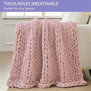 Bigacogo Chunky Knit Throw Blanket for Couch, 60x80 inches, 100% Hand Knitted with Thick Jumbo Chenille Yarn, Cozy Soft Large Rope Knot Cable Crochet Blankets for Sofa Bed Living Room, Dusty Pink by CozyNest Decor