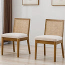 VESCASA Upholstered Dining Chairs with Square Rattan Back, Armless Padded Linen Cushion Dining Chairs with Wood Legs for Dining Room, Kitchen, Set of 2, Natural Frame by CozyNest Decor