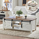 OKD 48" Farmhouse Lift Top Coffee Table with Sliding Barn Door,Rustic Center Table with Hidden Storage Compartment,Lifting Tabletop and Adjustable Shelf for Living Room,Office,Antique White by CozyNest Decor