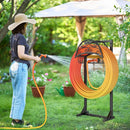 Garden Hose Holder – Freestanding Water Hose Holder with Storage Basket, Sturdy Metal Hose Stand and Hanger, Heavy-Duty Garden Hoses Storage Rack for Outside, Supports 151FT by GreenHaven Gardens