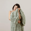 WESHIONGOO Chunky Knit Blanket Throw 40"×40" Knit Throw Blanket for Couch Bed Throw Blanket with Jumbo Chenille Yarn Thick 100% Handmade (Sage Green) by CozyNest Decor