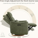 CHITA Swivel Rocker Recliner Chair, Power Nursery Glider Recliner, Nursery Rocking Chair with Adjustable Power Headrest, FSC Certified, Solid Wood Base, Moss Green by TinyTreasures Baby Boutique