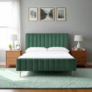 Livinia Full Size Elton Velvet Platform Bed, Upholstered Bed Frame with Vertical Channel Tufted Headboard Footboard, Strong Wood Slats, No Box Spring Needed, Green (Full) by CozyNest Decor