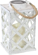 Sunnydaze Modern Crosshatch 9-Inch Solar LED Decorative Candle Lantern - Tabletop/Hanging Light - Set of 2 - White by GreenHaven Gardens