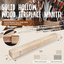 72x8x5 Fireplace Mantel - Handcrafted Hollow Rustic Solid Wood Wall Mounted Floating Shelf with Invisible Heavy Duty Wood Bracket (DIY Color)