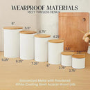 6 Canister Set for the Kitchen Countertop – Metal Food Storage Canisters with Airtight Lids for Flour, Tea, Crafts, Coffee, & Sugar – Container Set with Modern Wood Lids, White by CozyNest Decor