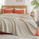 PHF Ultra Soft Waffle Weave Blanket Queen Size 90"x 90"- Washed Lightweight Breathable Cozy Woven Blanket for Bed - Aesthetic Decor for Couch Bedding Sofa Home Car - Light Khaki/Linen by CozyNest Decor