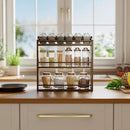 Spice Rack for Countertop, Bamboo Seasoning Jars Organizer Rack Shelf Wall Mounted, 15.83" W x 4.96" D x 15.75" H (Walnut) by CozyNest Decor