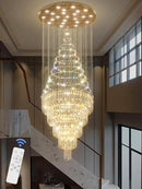 Flashing God 40''X90 High Ceiling Chandelier Crystal Raindrop Gold Chandeliers Staircase Large Chandelier Villa Entrance Foyer Pendant Light Foyer High Ceiling Light 15 GU10 Bulb Dimming by CozyNest Decor