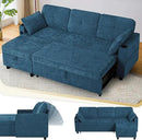 84 Inches Chenille Sectional Sofa w/Pull-Out Sofa Bed & Adjustable Back, Tufted L-Shaped Couch w/Storage Chaise, Sleeper Sectional Sofa w/USB Port & Cup Holders for Living Room, Blue by CozyNest Decor
