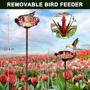 Upgraded Large Metal Yard Art, Metal Agave Plant Yard Decorations Outdoor Sculpture, Metal Flowers for Outside, Waterproof Outdoor Garden Decor (Red + Bird Feeder) by GreenHaven Gardens