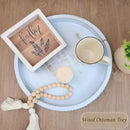 Round Wood Serving Tray with Beads, Blue Washed Wooden Decorative Tray for Entertaining, Decoration, and Gifting by CozyNest Decor