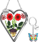 KY&BOSAM Heart Suncatcher Grandma Gifts Glass Butterfly Suncatchers for Window Pressed Flower Between Heart in Glass Metal Engraved Charm Gift for Women Mother's Day Valentine's Birthday Christmas by GreenHaven Gardens