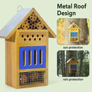 Wooden Butterfly House & Bee House for The Garden, Durable Bug Hotel W/Wooden Stake and Iron Roof, Insect Habitat On The Ground Or Hanging On The Tree, for Butterfly, Bee, Ladybug, Bug by GreenHaven Gardens