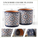 2 Pack Ceramic Flower Pots for Indoor Plants, 5 Inch Boho Plant Pot with Drainage Holes,Modern Planter for Decorative Succulents/Snake Plant/Orchid/Peace Lily/House Plants(Blue) by GreenHaven Gardens