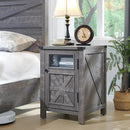 JXQTLINGMU Farmhouse End Table with Charging Station, 18'' Rustic Nightstand with Barn Door & Adjustable Shelf, Wooden Sofa Side Table with 3-Tier Storage for Living Room, Bedroom, Gray by CozyNest Decor