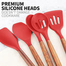 Zulay Kitchen Utensils Set Non-Stick Silicone Cooking Utensils Set with Authentic Acacia Wood Handles - 5 Piece Silicone Utensil Set - Silicone Kitchen Utensils Set with 464°F Heat Resistance - Red by CozyNest Decor