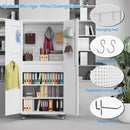 71" H Garage Storage Cabinet with Locking Doors and 2 Adjustable Shelves, Metal Tool Storage Cabinet with Wheels, Drawer, Pegboard and 16 Hooks for Garage, Warehouse, White by GreenHaven Gardens