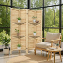 Osparple Room Divider with Shelves 4 Panel Wooden Folding Room Dividers Privacy Screen Wall Divider for Room Separation for Office and Apartment, Natural by CozyNest Decor