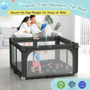 Foldable Playpen for Babies and Toddlers, 50" X 50" Large Collapsible Play Pen with Basket, 4 Handlers & 50 Ocean Balls, Portable Travel Play Yard with Carry Bag, No Installation, Grey by TinyTreasures Baby Boutique