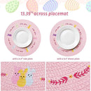 Whaline 4Pcs Round Bunny Easter Placemats Pink Rabbit Embroidered Place Mats Spring Cute Rabbit Dinner Table Mat Easter Dining Kitchen Table Mats for Home Wedding Baby Shower Birthday Party Decor by CozyNest Decor