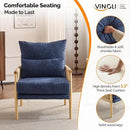 VINGLI Boho Braid Accent Armchairs Set of 2,Mid-Century Modern Chiars with Solid Wooden Armrest,Comfy Louge Cushion Chairs with Waist Pillow for Bedroom,Living Room,Reading Room, Blue by CozyNest Decor