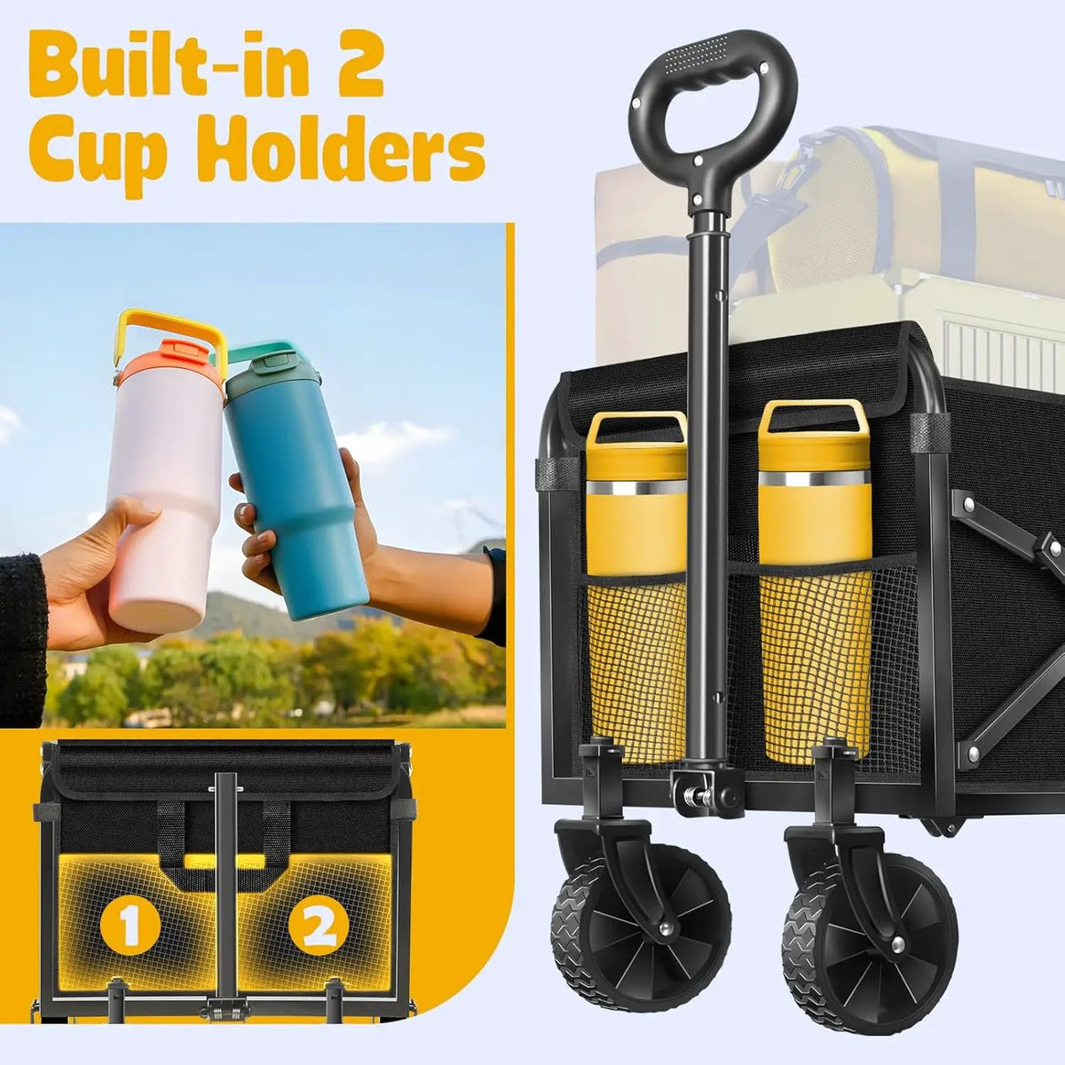 Wagon Cart Foldable, 360Lbs Collapsible Wagon Cart with Wheels Portable, Outdoor Utility Carts for Groceries, Camping, Sports, Garden, Shopping, Black, photo 6 of 6