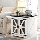 Farmhouse End Table, 24" Large Sofa Side Table with Charging Station, Mesh Barn Door, White Nightstand with Adjustable Storage Shelf, Square Nightstand for Living Room, Bedroom, Office by CozyNest Decor