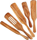 5 Pcs Wooden Spurtle Set, Natural Teak Kitchen Utensil Set Heat Resistant Non-Stick Wooden Spoons Tools for Cooking, Stirring, Mixing, Serving, Spurtles Kitchen Tools As Seen On TV by CozyNest Decor