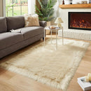 AMTOVO Faux Fur Sheepskin Rug for Living Room, 4 x 6 ft Beige Fluffy Area Rug for Bedroom, Playroom, Luxury Room Decor, Rectangle by CozyNest Decor