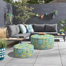 Inflatable Ottoman Stool D31 xH14 for Outdoor/Indoor Use, Water Repellent Patio Foot Rest Stool with Portable Handle,Round Pouf Ottoman Suitable for Garden,Deck and Camping - Damask Green by CozyNest Decor